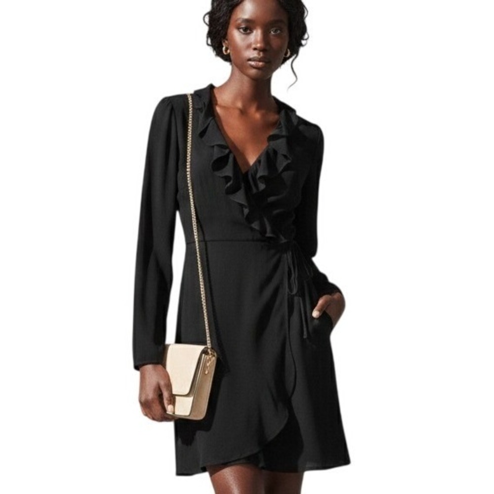 REFORMATION Dickinson Wrap Mini Dress Black Medium Date Night $228